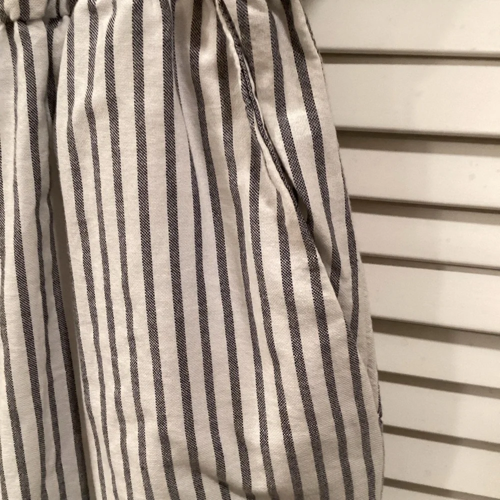 H&M Off the Shoulder Gray and White Striped Jumpsuit